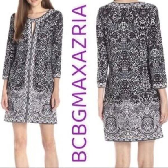 BCBGMAXAZRIA Floral Printed Keyhole Neckline Sheath Dress Women's Small - Picture 1 of 8